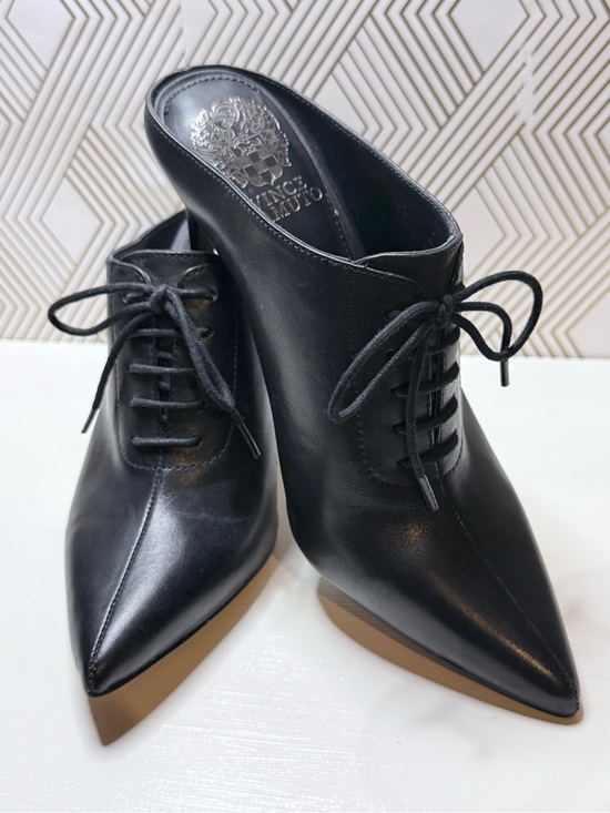 Vince Camuto Shoes - Vince Camuto Black Leather Pointed Toe Lace-Up Mule Heels Size 7.5